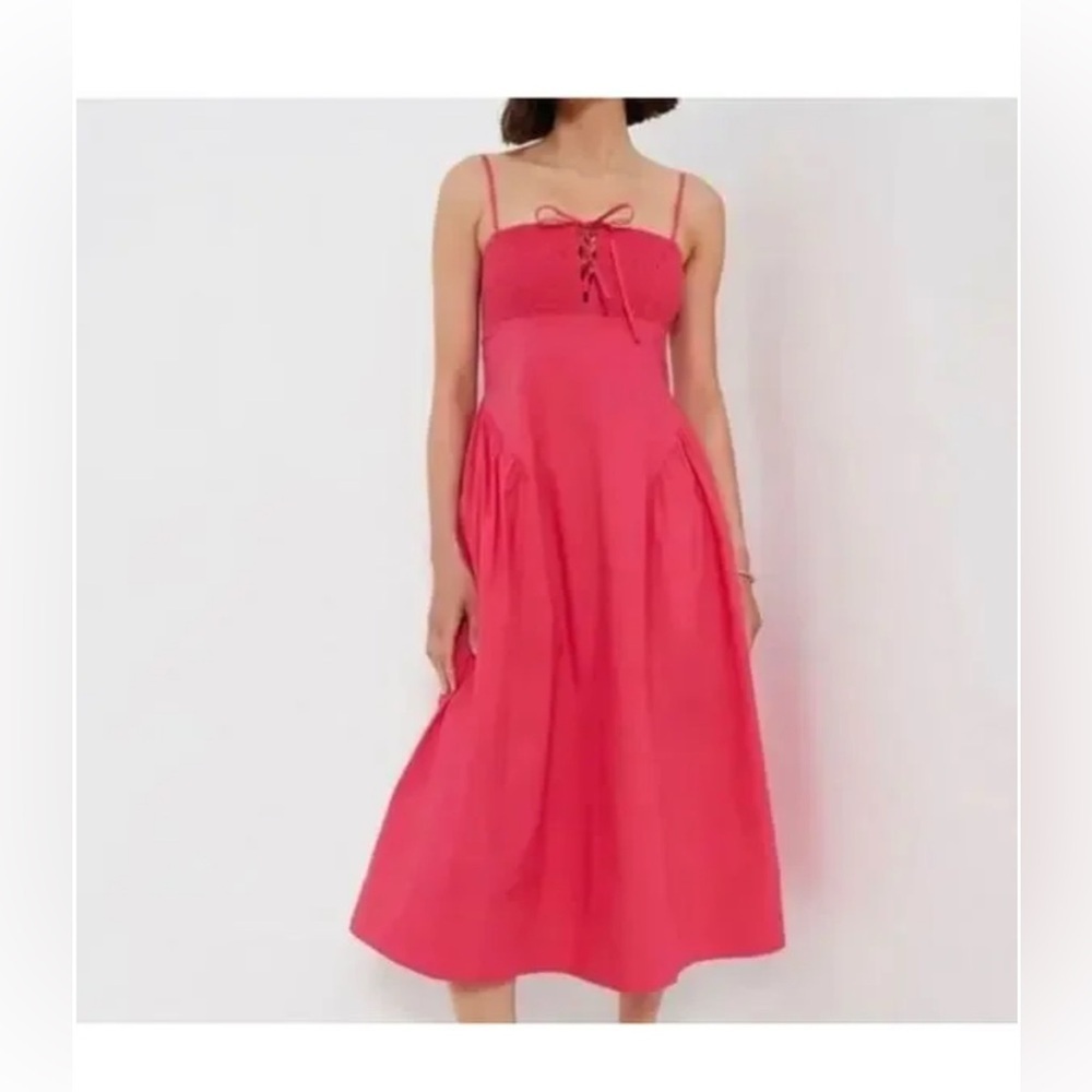 Hyacinth House Serafina Midi Dress S NWT Pink Cotton Smocked Fit & Flare - Picture 9 of 9